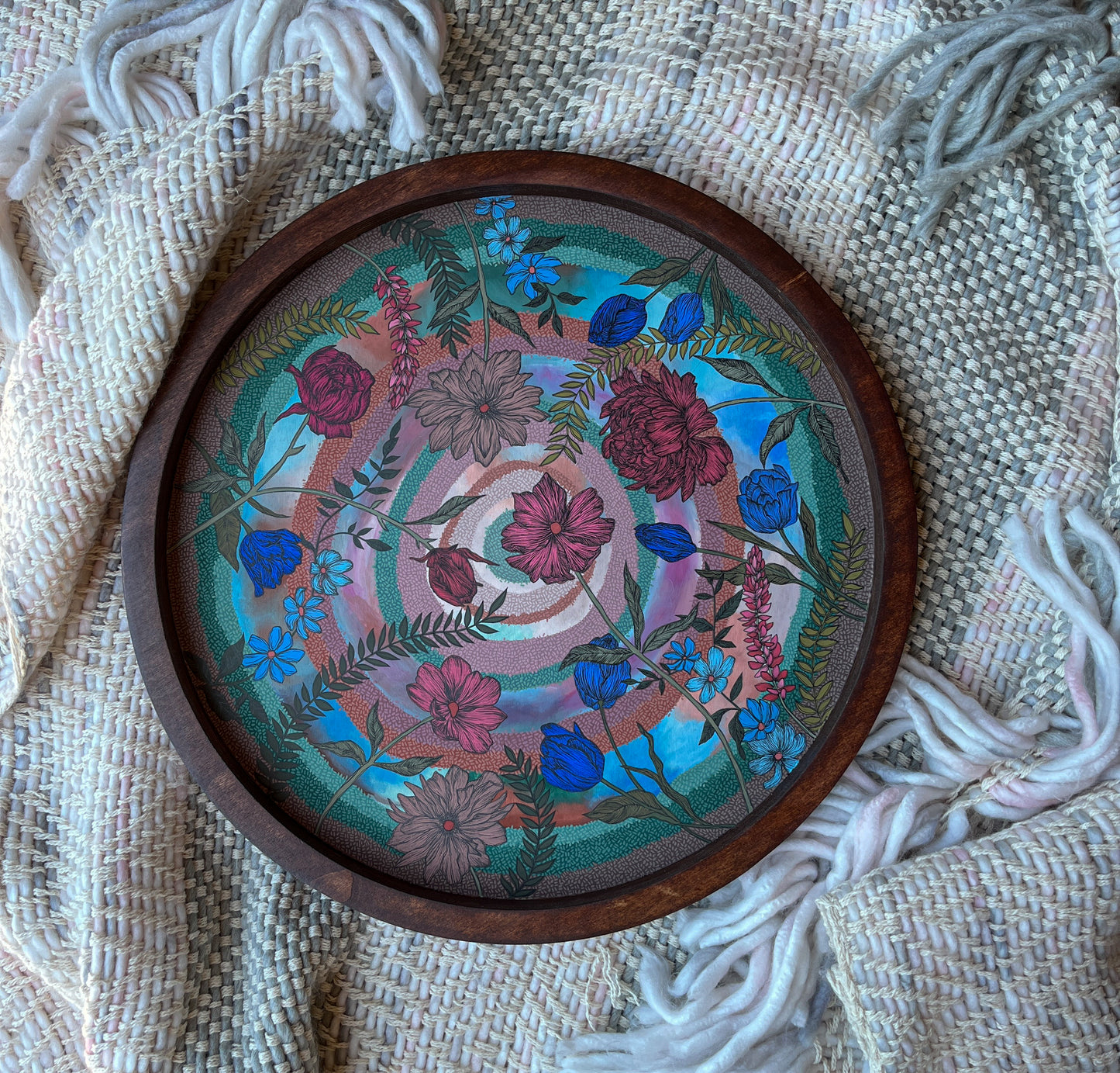 18" Circular hand-painted tray