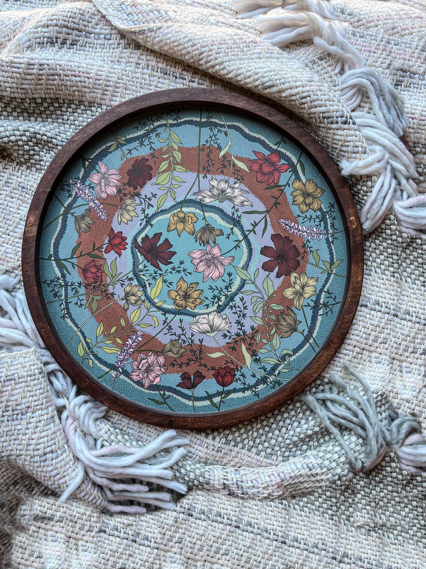 20" circular hand-painted tray