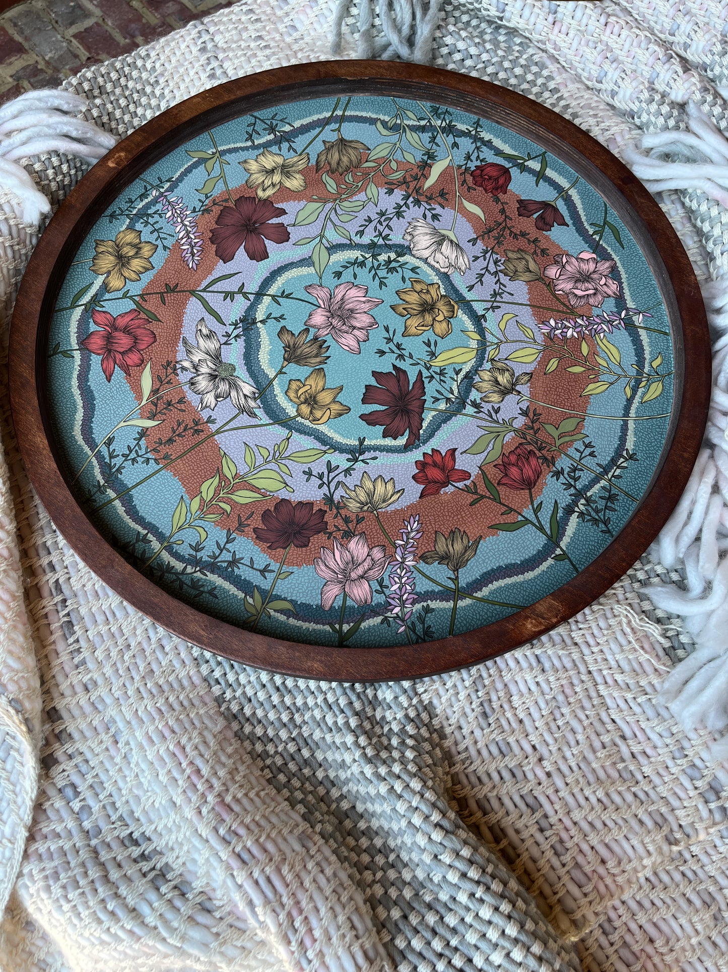 20" circular hand-painted tray